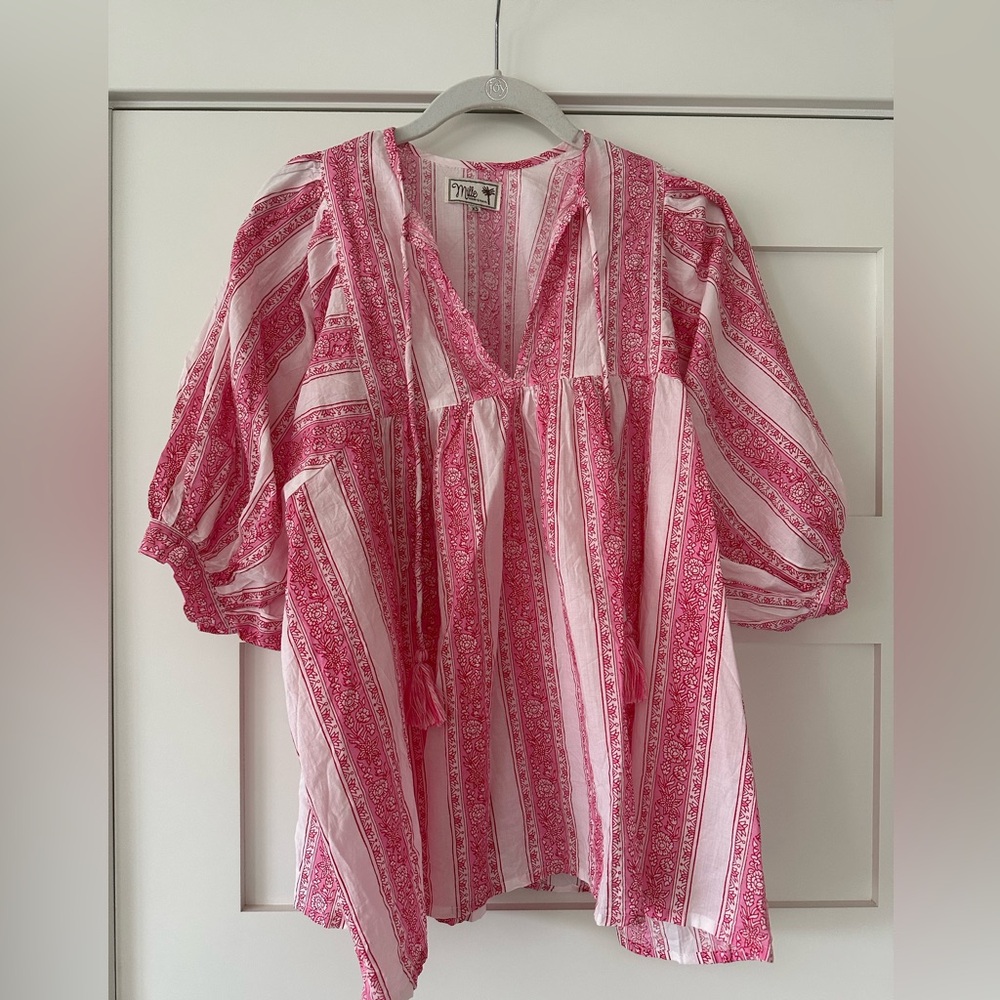 Mille Pink and White Striped Boho Blouse